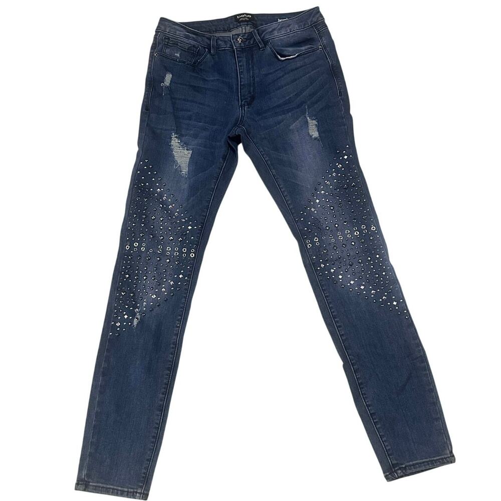 VINTAGE BEBE HEARTBREAKER HANDCRAFTED RHINESTONE EMBELLISHED SKINNY JEANS - 29